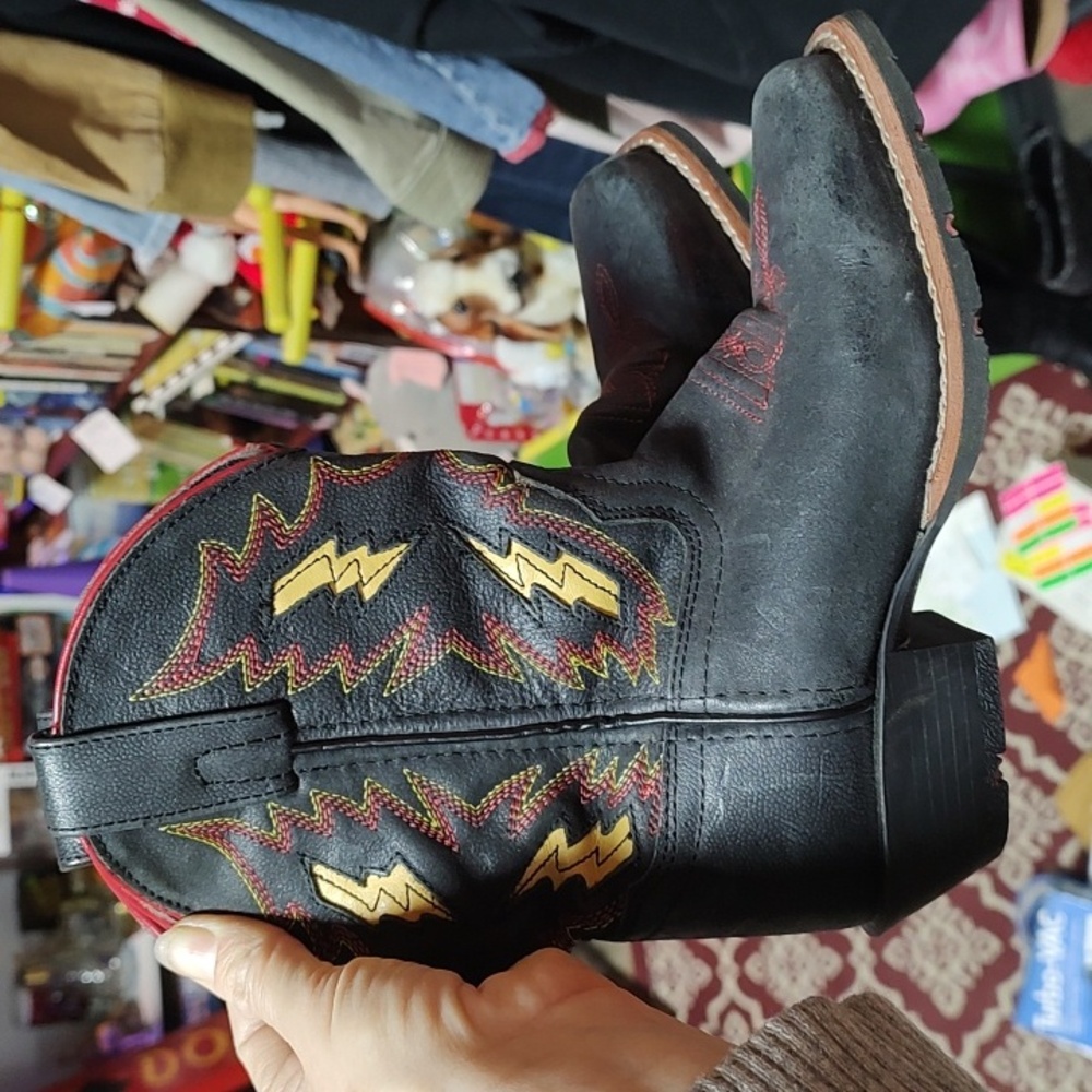 Dan Post Kids Western Boots - Black and Red with Yellow Accents - Picture 4 of 16